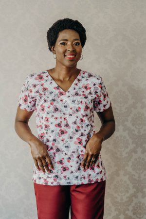 Floral Cinza e Vermelho