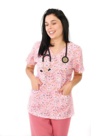 Scrub Estampado Objeto Hospitalar Rosa